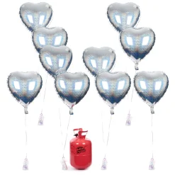 Online Party Balloon Bundle - 10 Silver Hearts & Helium Wedding Party|Hen Party