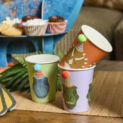 New Party Dinosaur Pom Pom Paper Cups - Pack of 6 Tableware|Birthday Party
