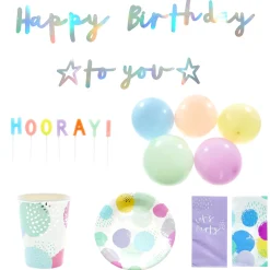 Sale Pastel Happy Birthday Party Tableware & Decorations Bundle - 10 Guests 100Th Birthday|90Th Birthday