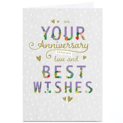 Discount Personalised Anniversary Card - Purple and Gold Foliage Best Wishes Anniversary
