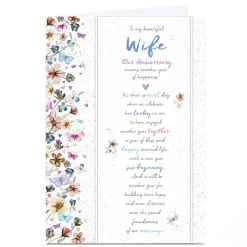 Discount Personalised Anniversary Card - Floral with Butterflies, Wife Anniversary