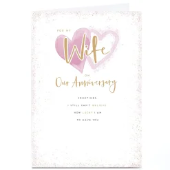 Card Factory Personalised Anniversary Card - Pink Hearts How Lucky I Am, Wife