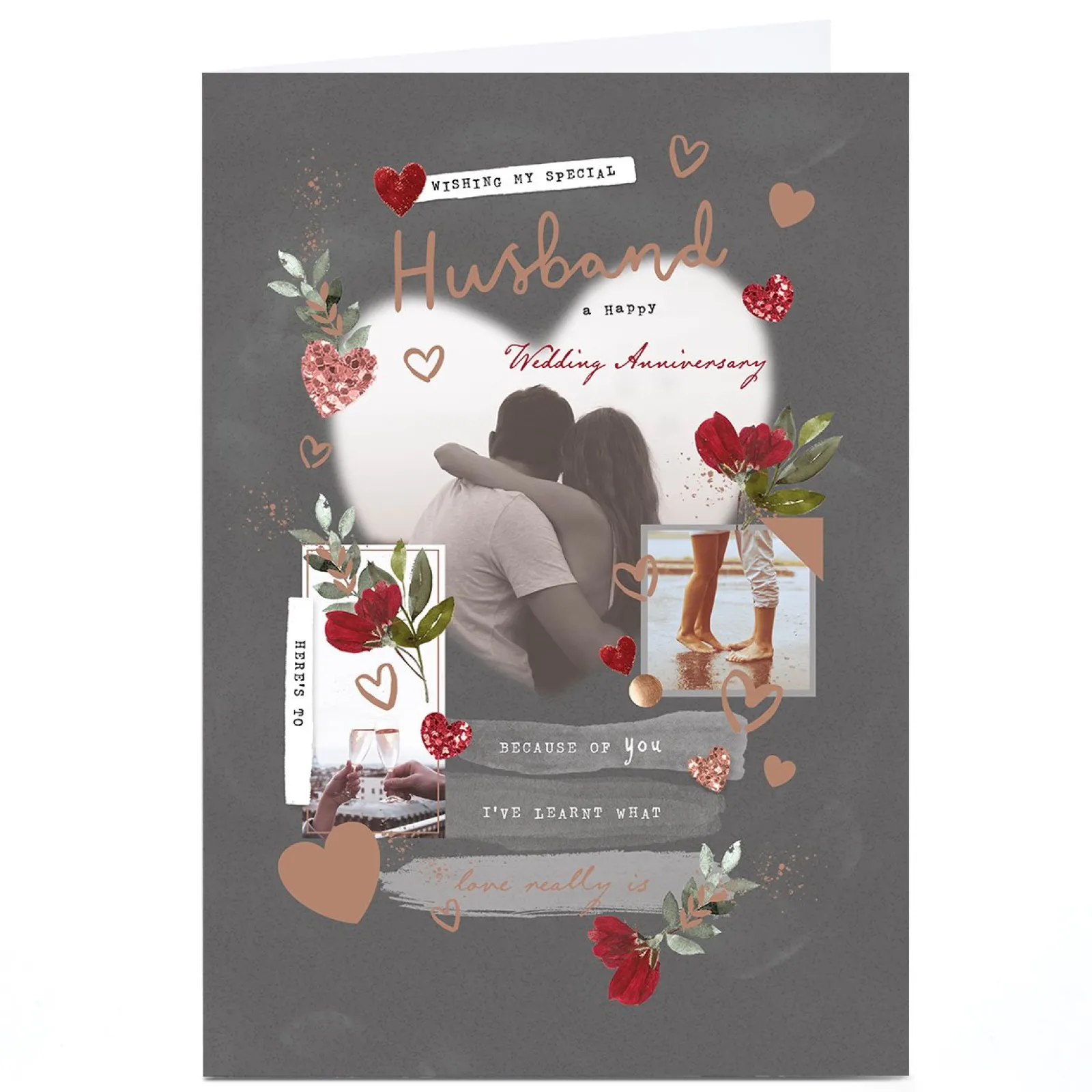 New Personalised Anniversary Card - Photographic Because of You, Husband Anniversary