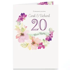 Card Factory Personalised Anniversary Card - Watercolour Flowers, Any Year