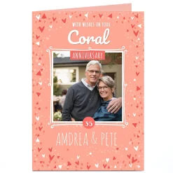 Card Factory Personalised Anniversary Photo Card - Coral Anniversary