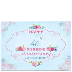 Online Personalised Anniversary Card - Floral & Blue Anniversary
