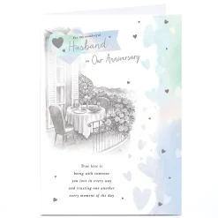 Discount Personalised Anniversary Card - Table on Balcony, Husband Anniversary