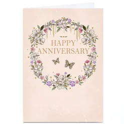 Card Factory Personalised Anniversary Card - Floral Circle with Butterflies
