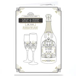 Personalised Anniversary Card - Art Deco Champagne Anniversary