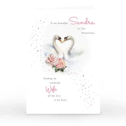 Card Factory Personalised Anniversary Card - Wonderful Wife, Swans