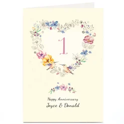 Clearance Personalised Anniversary Card - Floral Heart Anniversary