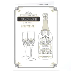 Clearance Personalised Anniversary Card - Art Deco Champagne 40 Years Anniversary