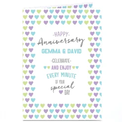 Best Personalised Anniversary Card - Coloured Hearts Anniversary