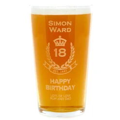 Card Factory Personalised Any Age Birthday Crest Pint Glass