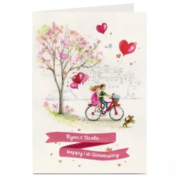 Card Factory Personalised Any Message Card - Bicycle & Love Heart Balloons