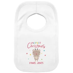 Kids Card Factory Personalised Baby Bib - My First Christmas Reindeer