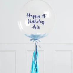 Hot Personalised Baby Blue Confetti Tassel Bubblegum Balloon - DELIVERED INFLATED! Personalised Party|Baby Shower Party