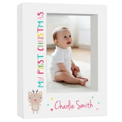 Card Factory Personalised Baby Box Photo Frame - My First Christmas Reindeer