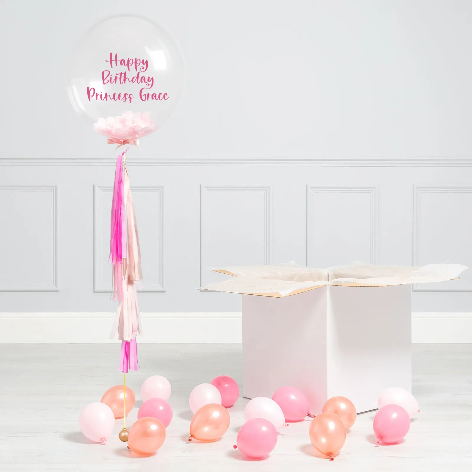Card Factory Personalised Baby Pink Confetti Tassel Bubblegum Balloon & Minis - DELIVERED INFLATED!