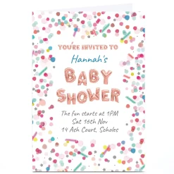 Card Factory Personalised Baby Shower Invitation - Rose Gold Foil Balloons