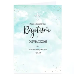 Card Factory Personalised Baptism Invitation - Pastel Clouds