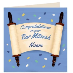 Card Factory Personalised Bar Mitzvah Card - Congratulations Scroll