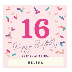 Outlet Personalised Belgian Chocolates - Pink Confetti, Editable Age Chocolate & Sweets|Birthday Gifts