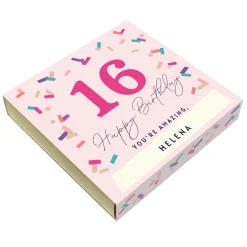 Outlet Personalised Belgian Chocolates - Pink Confetti, Editable Age Chocolate & Sweets|Birthday Gifts