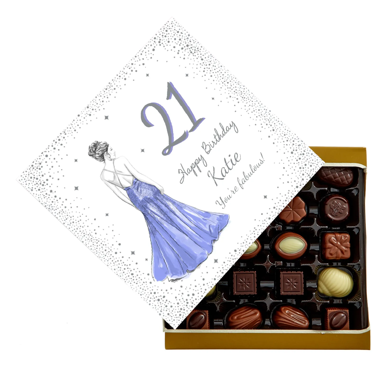 Card Factory Personalised Belgian Chocolates - Glam Lady, Editable Age