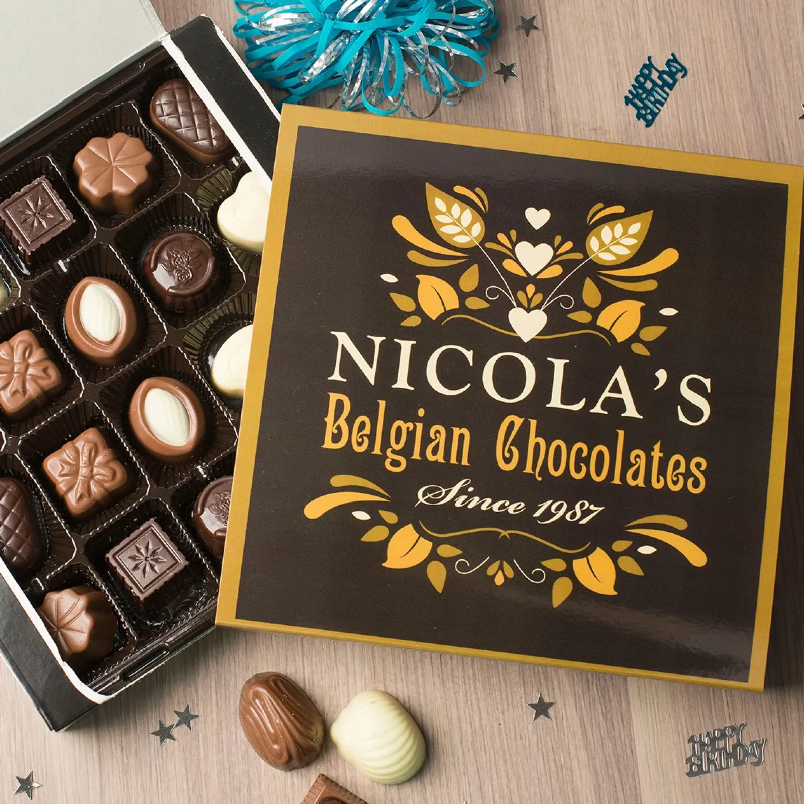 Discount Personalised Belgian Chocolates - Black & Gold Chocolate & Sweets|Christmas Gifts