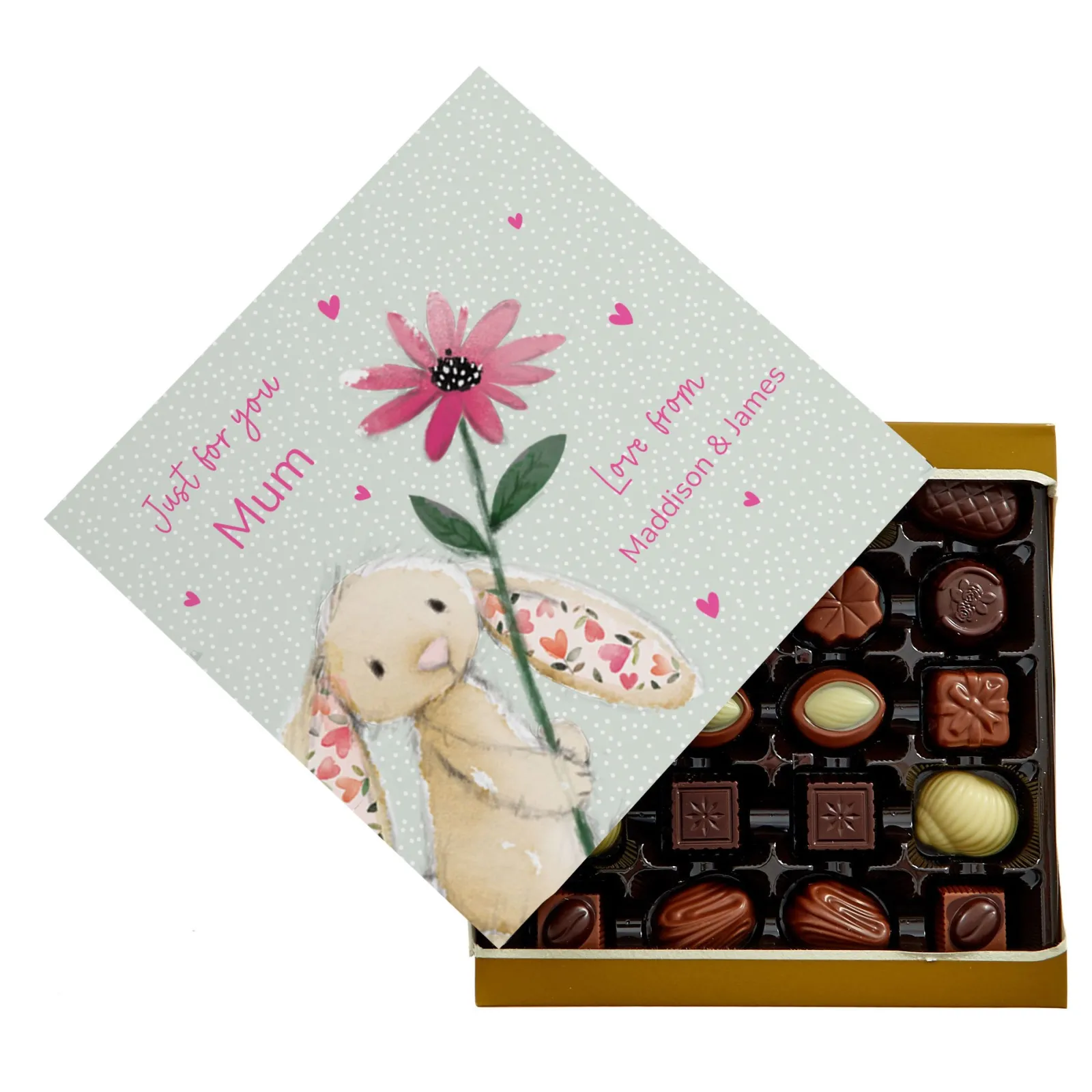 Card Factory Personalised Belgian Chocolates - Bunny With Flower