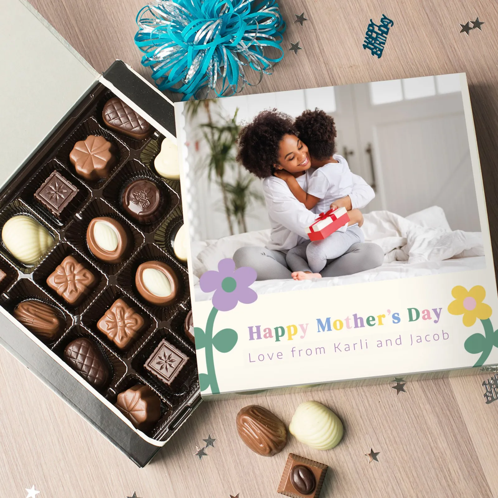 Card Factory Personalised Belgian Chocolates - Happy Mother's Day Flower Design