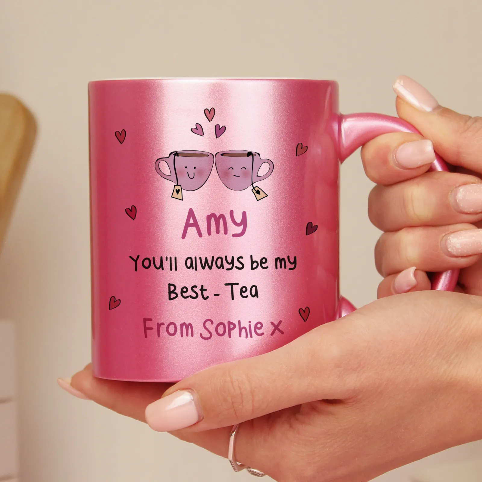Card Factory Personalised Best-Tea Pink Glitter Mug