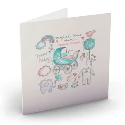 Sale Personalised Bev Hopwood New Baby Card - Magical Times Premium Square|New Baby