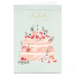 Card Factory Personalised Birthday Card - Make a Wish Strawberry Cake, Sister