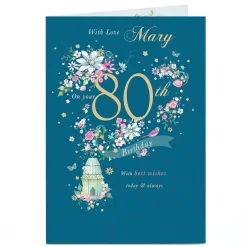 Online Personalised Birthday Card - Birdhouse & Flowers, Editable Age For Wife|For Sister