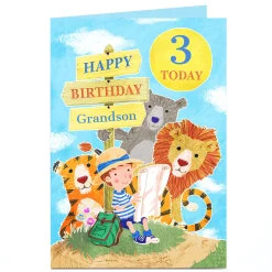 Sale Personalised Birthday Card - Animal Explorer Editable Age Kids For Son|For Grandson