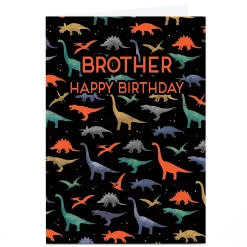 Kids Card Factory Personalised Birthday Card - Orange Dinosaurs, Brother