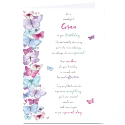 Card Factory Personalised Birthday Card - Butterfly Column, Wonderful Gran