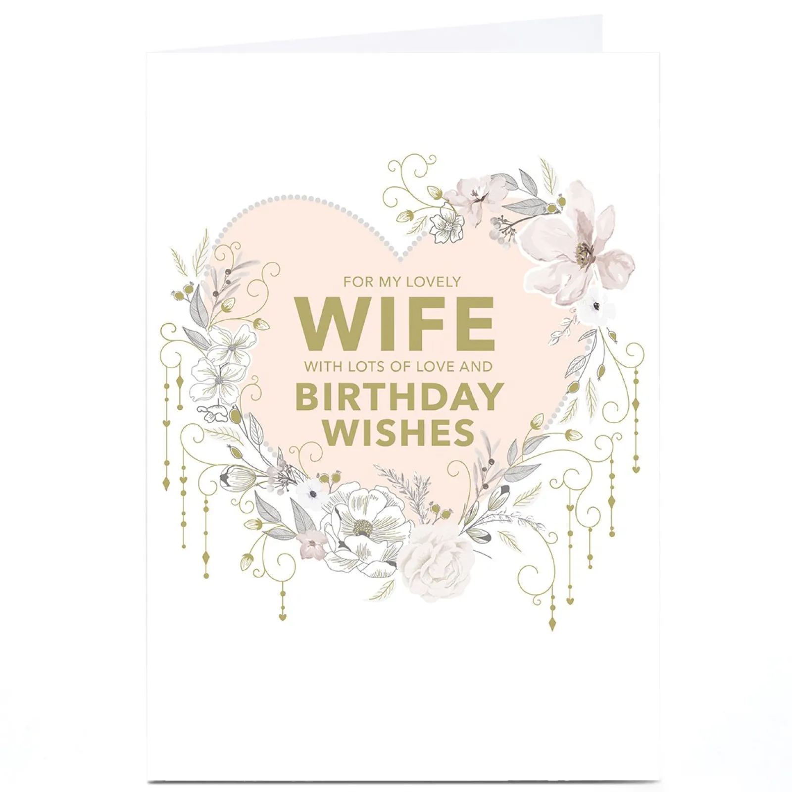 Card Factory Personalised Birthday Card - Art Deco Floral Edge Heart, Wife