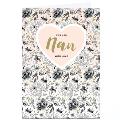 Card Factory Personalised Birthday Card - Black and White Classic Flowers, Nan