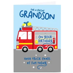 Sale Personalised Birthday Card - Fire Engine Truck Loads of Fun, Grandson Kids For Grandson|Grandson