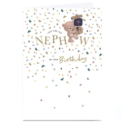 Card Factory Personalised Birthday Card - Bear With Confetti Sprinkles, Nephew