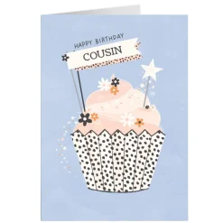 Card Factory Personalised Birthday Card - Stars and Flowers Cupcake, Cousin