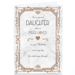 Card Factory Personalised Birthday Card - Art Deco Loved Every Day, Daughter