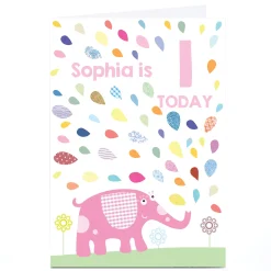 Clearance Personalised Birthday Card - Pink Elephant, Editable Age Kids For Granddaughter|For Daughter