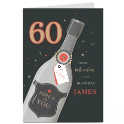 Card Factory Personalised Birthday Card - Here's To You Champagne, Editable Age
