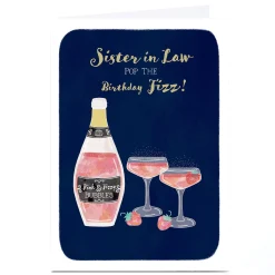 Card Factory Personalised Birthday Card - Pink and Fizzy Bubbles, Sister-in-Law
