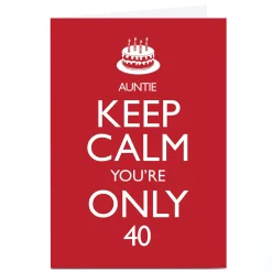Card Factory Personalised Birthday Card - Keep Calm Auntie, Editable Age