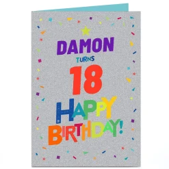 New Personalised Birthday Card - Rainbow Confetti, Editable Age For Son|For Nephew